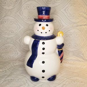 Tabletops Unlimited Large Snowman Ceramic Cookie Jar Holiday Christmas Treats